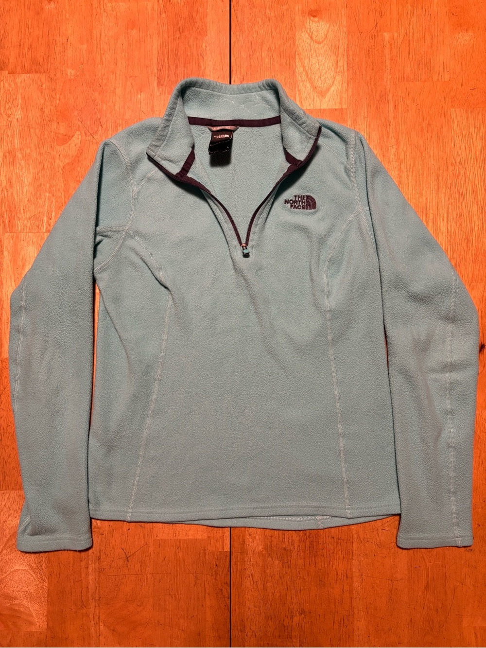 The North Face Women’s TKA 100 Light Blue 1/4 Zip Pullover Jacket Logo Fall Sz S